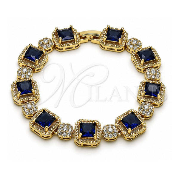 Oro Laminado Tennis Bracelet, Gold Filled Style Cluster Design, with Sapphire Blue and White Cubic Zirconia, Polished, Golden Finish, 03.283.0513.1.07 (12 MM Thickness, 8 Inches Length)