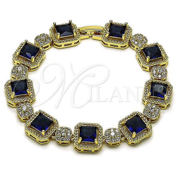 Oro Laminado Tennis Bracelet, Gold Filled Style Cluster Design, with Sapphire Blue and White Cubic Zirconia, Polished, Golden Finish, 03.283.0513.1.07 (12 MM Thickness, 8 Inches Length)
