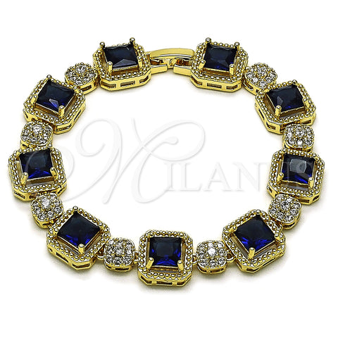 Oro Laminado Tennis Bracelet, Gold Filled Style Cluster Design, with Sapphire Blue and White Cubic Zirconia, Polished, Golden Finish, 03.283.0513.1.07 (12 MM Thickness, 8 Inches Length)