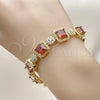 Oro Laminado Tennis Bracelet, Gold Filled Style Cluster Design, with Garnet and White Cubic Zirconia, Polished, Golden Finish, 03.283.0513.2.07 (12 MM Thickness, 8 Inches Length)