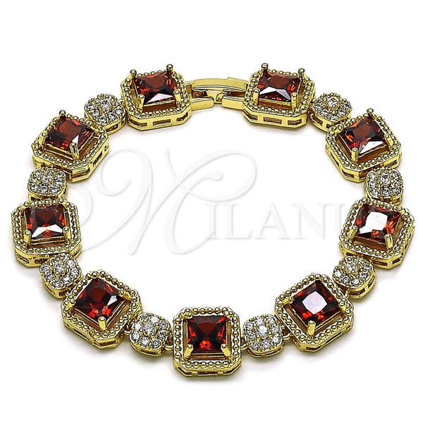 Oro Laminado Tennis Bracelet, Gold Filled Style Cluster Design, with Garnet and White Cubic Zirconia, Polished, Golden Finish, 03.283.0513.2.07 (12 MM Thickness, 8 Inches Length)