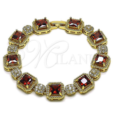 Oro Laminado Tennis Bracelet, Gold Filled Style Cluster Design, with Garnet and White Cubic Zirconia, Polished, Golden Finish, 03.283.0513.2.07 (12 MM Thickness, 8 Inches Length)