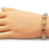 Oro Laminado Tennis Bracelet, Gold Filled Style Cluster Design, with Multicolor and White Cubic Zirconia, Matte Finish, Golden Finish, 03.283.0514.07 (Thickness, 8 Inches Length)