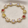 Oro Laminado Tennis Bracelet, Gold Filled Style Cluster Design, with Multicolor and White Cubic Zirconia, Matte Finish, Golden Finish, 03.283.0514.07 (Thickness, 8 Inches Length)