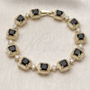 Oro Laminado Tennis Bracelet, Gold Filled Style Cluster Design, with Black and White Cubic Zirconia, Matte Finish, Golden Finish, 03.283.0514.1.07