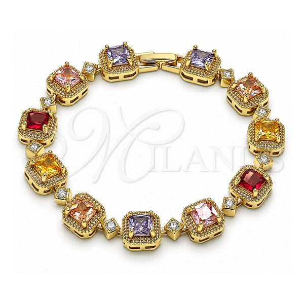 Oro Laminado Tennis Bracelet, Gold Filled Style Cluster Design, with Black and White Cubic Zirconia, Matte Finish, Golden Finish, 03.283.0514.1.07 (Thickness, 8 Inches Length)