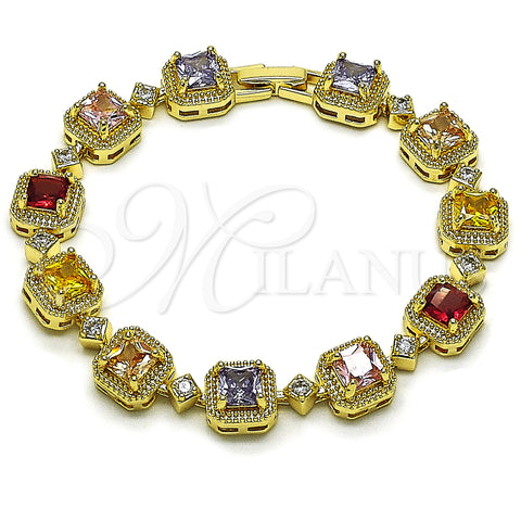 Oro Laminado Tennis Bracelet, Gold Filled Style Cluster Design, with Black and White Cubic Zirconia, Matte Finish, Golden Finish, 03.283.0514.1.07 (Thickness, 8 Inches Length)