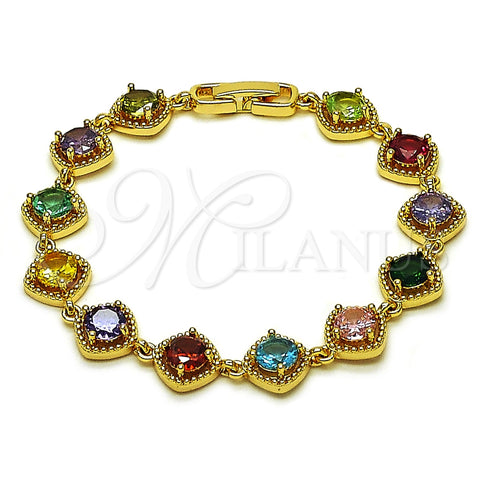 Oro Laminado Tennis Bracelet, Gold Filled Style with Multicolor Cubic Zirconia, Polished, Golden Finish, 03.283.0515.07