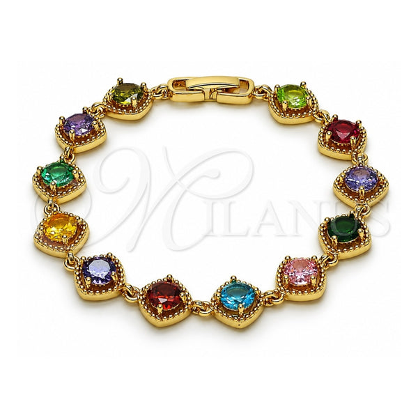 Oro Laminado Tennis Bracelet, Gold Filled Style with Multicolor Cubic Zirconia, Polished, Golden Finish, 03.283.0515.07 (10 MM Thickness, 7 Inches Length)