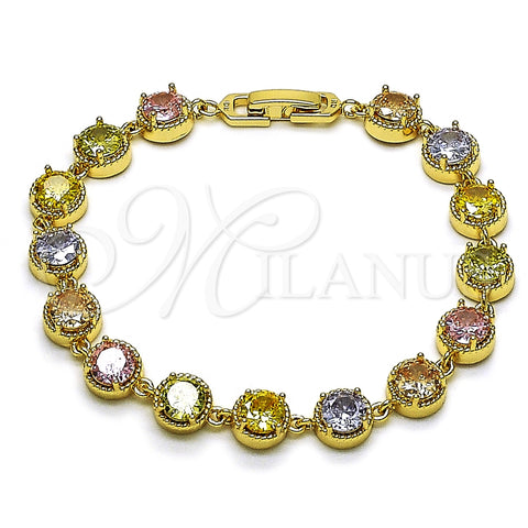 Oro Laminado Tennis Bracelet, Gold Filled Style with Multicolor Cubic Zirconia, Polished, Golden Finish, 03.283.0516.07