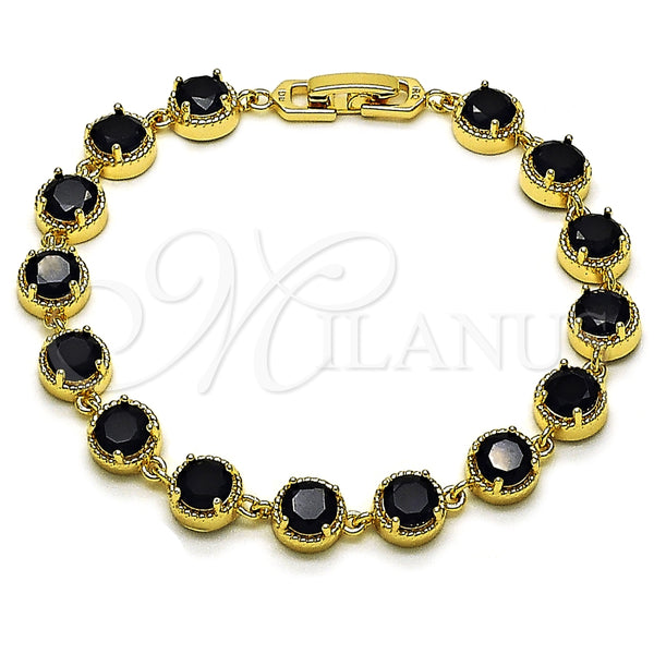 Oro Laminado Tennis Bracelet, Gold Filled Style with Black Cubic Zirconia, Polished, Golden Finish, 03.283.0516.1.07