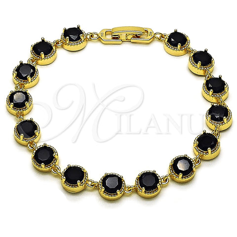 Oro Laminado Tennis Bracelet, Gold Filled Style with Black Cubic Zirconia, Polished, Golden Finish, 03.283.0516.1.07