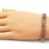 Oro Laminado Tennis Bracelet, Gold Filled Style Heart Design, with Multicolor Cubic Zirconia, Polished, Golden Finish, 03.283.0517.07