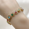 Oro Laminado Tennis Bracelet, Gold Filled Style Heart Design, with Multicolor Cubic Zirconia, Polished, Golden Finish, 03.283.0517.07