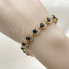 Oro Laminado Tennis Bracelet, Gold Filled Style Heart Design, with Black Cubic Zirconia, Polished, Golden Finish, 03.283.0517.1.07