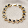 Oro Laminado Tennis Bracelet, Gold Filled Style Heart Design, with Black Cubic Zirconia, Polished, Golden Finish, 03.283.0517.1.07