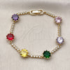 Oro Laminado Tennis Bracelet, Gold Filled Style with Multicolor and White Cubic Zirconia, Polished, Golden Finish, 03.283.0518.07