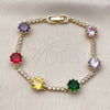 Oro Laminado Tennis Bracelet, Gold Filled Style with Multicolor and White Cubic Zirconia, Polished, Golden Finish, 03.283.0518.07 (Thickness, 7 Inches Length)