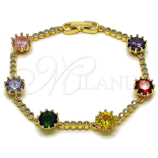 Oro Laminado Tennis Bracelet, Gold Filled Style with Multicolor and White Cubic Zirconia, Polished, Golden Finish, 03.283.0518.07 (Thickness, 7 Inches Length)