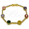 Oro Laminado Tennis Bracelet, Gold Filled Style with Multicolor and White Cubic Zirconia, Polished, Golden Finish, 03.283.0518.07 (Thickness, 7 Inches Length)