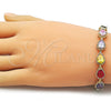 Oro Laminado Tennis Bracelet, Gold Filled Style Teardrop Design, with Multicolor Cubic Zirconia, Diamond Cutting Finish, Golden Finish, 03.283.0519.07