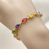 Oro Laminado Tennis Bracelet, Gold Filled Style Teardrop Design, with Multicolor Cubic Zirconia, Diamond Cutting Finish, Golden Finish, 03.283.0519.07
