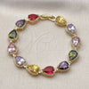 Oro Laminado Tennis Bracelet, Gold Filled Style Teardrop Design, with Multicolor Cubic Zirconia, Diamond Cutting Finish, Golden Finish, 03.283.0519.07