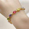 Oro Laminado Tennis Bracelet, Gold Filled Style Teardrop Design, with Multicolor Cubic Zirconia, Diamond Cutting Finish, Golden Finish, 03.283.0519.07 (09 MM Thickness, 7 Inches Length)