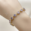 Oro Laminado Tennis Bracelet, Gold Filled Style Heart Design, with Amethyst Cubic Zirconia, Polished, Golden Finish, 03.283.0520.07