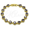 Oro Laminado Tennis Bracelet, Gold Filled Style Heart Design, with Amethyst Cubic Zirconia, Polished, Golden Finish, 03.283.0520.07