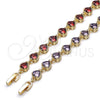 Oro Laminado Tennis Bracelet, Gold Filled Style Heart Design, with Amethyst Cubic Zirconia, Polished, Golden Finish, 03.283.0520.07 (Thickness, 8 Inches Length)