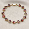 Oro Laminado Tennis Bracelet, Gold Filled Style Heart Design, with Garnet Cubic Zirconia, Polished, Golden Finish, 03.283.0520.1.07