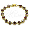 Oro Laminado Tennis Bracelet, Gold Filled Style Heart Design, with Garnet Cubic Zirconia, Polished, Golden Finish, 03.283.0520.1.07