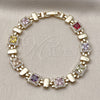 Oro Laminado Tennis Bracelet, Gold Filled Style Cluster Design, with Multicolor and White Cubic Zirconia, Polished, Golden Finish, 03.283.0521.08