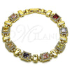 Oro Laminado Tennis Bracelet, Gold Filled Style Cluster Design, with Multicolor and White Cubic Zirconia, Polished, Golden Finish, 03.283.0521.08