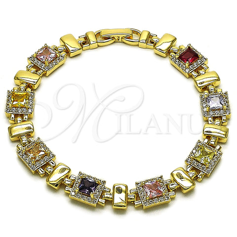 Oro Laminado Tennis Bracelet, Gold Filled Style Cluster Design, with Multicolor and White Cubic Zirconia, Polished, Golden Finish, 03.283.0521.08 (Thickness, 8 Inches Length)