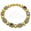 Oro Laminado Tennis Bracelet, Gold Filled Style Cluster Design, with Multicolor and White Cubic Zirconia, Polished, Golden Finish, 03.283.0521.08 (Thickness, 8 Inches Length)