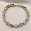 Oro Laminado Tennis Bracelet, Gold Filled Style with Multicolor Cubic Zirconia, Polished, Golden Finish, 03.283.0522.07