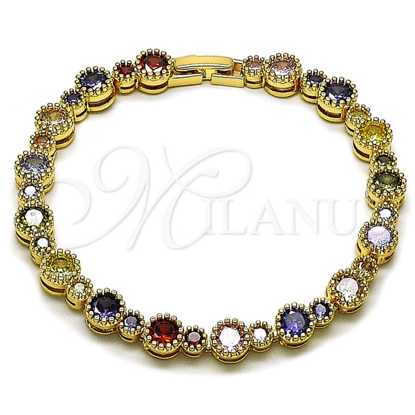 Oro Laminado Tennis Bracelet, Gold Filled Style with Multicolor Cubic Zirconia, Polished, Golden Finish, 03.283.0522.07