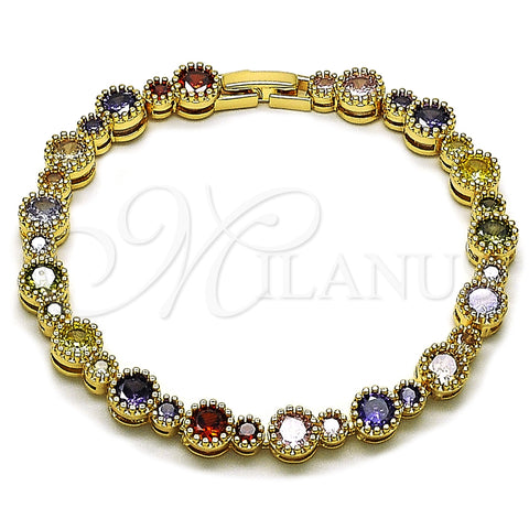 Oro Laminado Tennis Bracelet, Gold Filled Style with Multicolor Cubic Zirconia, Polished, Golden Finish, 03.283.0522.07