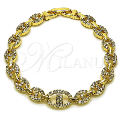 Oro Laminado Tennis Bracelet, Gold Filled Style Puff Mariner and Mariner Design, with White Cubic Zirconia, Polished, Golden Finish, 03.283.0523.07