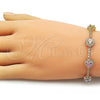 Oro Laminado Tennis Bracelet, Gold Filled Style Heart and Cluster Design, with Multicolor and White Cubic Zirconia, Polished, Golden Finish, 03.283.0524.07