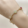 Oro Laminado Tennis Bracelet, Gold Filled Style Heart and Cluster Design, with Multicolor and White Cubic Zirconia, Polished, Golden Finish, 03.283.0524.07