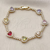 Oro Laminado Tennis Bracelet, Gold Filled Style Heart and Cluster Design, with Multicolor and White Cubic Zirconia, Polished, Golden Finish, 03.283.0524.07 (Thickness, 8 Inches Length)