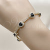 Oro Laminado Tennis Bracelet, Gold Filled Style Heart and Cluster Design, with Black and White Cubic Zirconia, Polished, Golden Finish, 03.283.0524.1.07 (Thickness, 8 Inches Length)