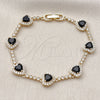Oro Laminado Tennis Bracelet, Gold Filled Style Heart and Cluster Design, with Black and White Cubic Zirconia, Polished, Golden Finish, 03.283.0524.1.07 (Thickness, 8 Inches Length)