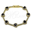 Oro Laminado Tennis Bracelet, Gold Filled Style Heart and Cluster Design, with Black and White Cubic Zirconia, Polished, Golden Finish, 03.283.0524.1.07 (Thickness, 8 Inches Length)