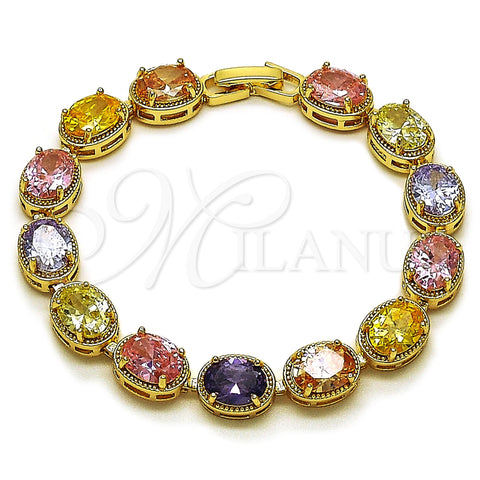 Oro Laminado Tennis Bracelet, Gold Filled Style with Multicolor Cubic Zirconia, Polished, Golden Finish, 03.283.0525.07