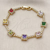 Oro Laminado Tennis Bracelet, Gold Filled Style Cluster Design, with Multicolor and White Cubic Zirconia, Polished, Golden Finish, 03.283.0526.07