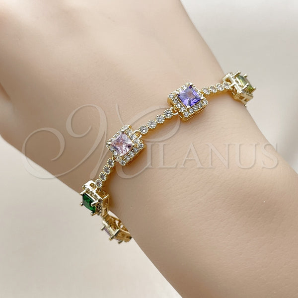Gold Filled Bracelet — Tennis Bracelet Cluster Design with Multicolor and White — alternate product view — SKU 162284 | Oro Laminado brazalete — Tennis Bracelet Cluster diseño with Multicolor and blanco — SKU 162284